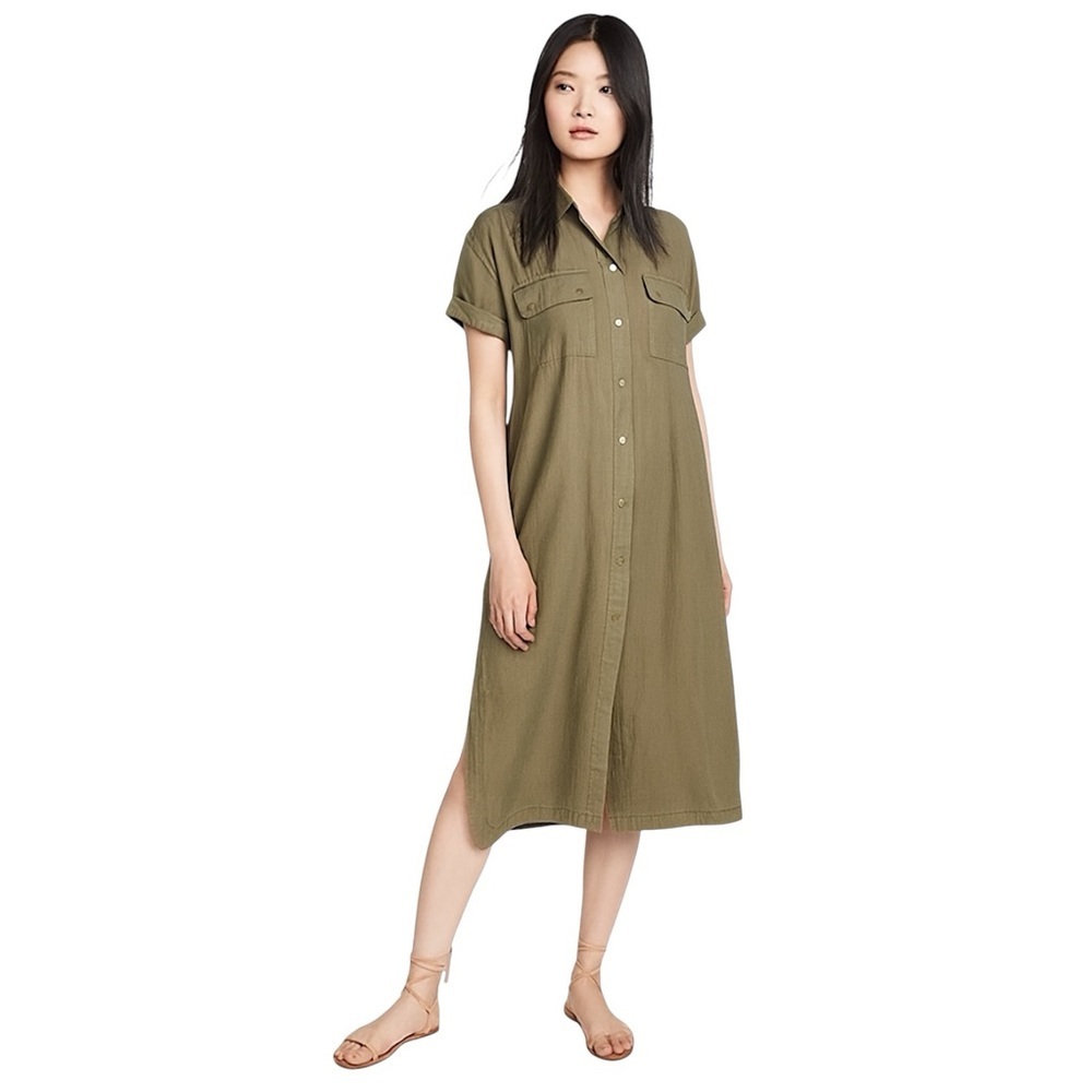 DL1961 Fire Island Utility Relaxed Midi Shift Dress in Teddy Green Size L
